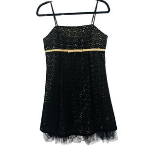 Vintage Y2K Candie's Hoco Black Lace Dress with Bow Tulle Hem Sleeveless Sz 13
